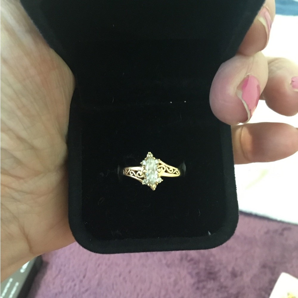 14K Yellow Gold Natural Marquise-Cut Diamond Filigree Ring